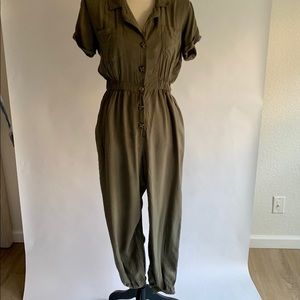 Dark Green Military Aviation Style Cotton Jumpsuit